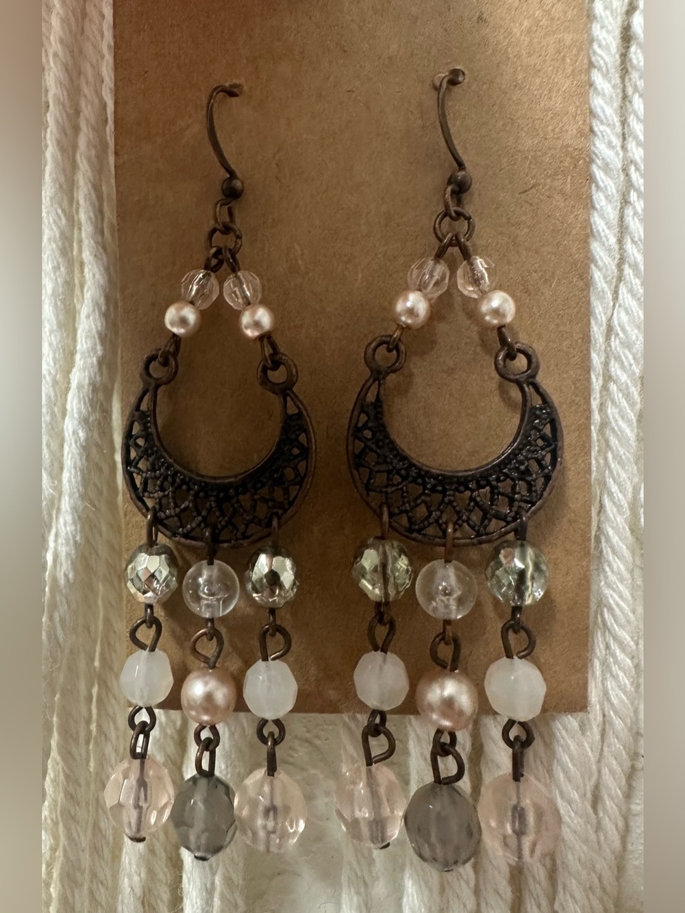 Vintage Chandelier Crescent Moon & Pearl Beaded Earrings